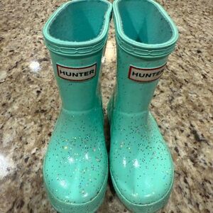UK5 Hunter Kids Sparkle Rain Boots - Aqua